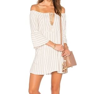 Free People Off-Shoulder Striped Dress - Cream and White